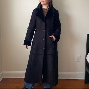 Vintage Lucy Paris Black Faux Shearling Faux Suede Duster Coat